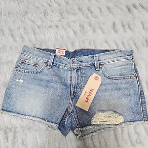 Levi's Blue Jean Shorts with Distressed Hem 27 BNWT